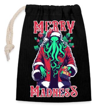 Joyeuse folie - Lovecraftian Cthulhu père Noël cadeau - Sac cadeau en coton avec cordon (14 x 20 cm) - noir - Devant
