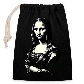 KI Mona Lisa Steetart Style - Verschließbarer Geschenkbeutel aus Baumwolle (14x20cm) - Schwarz - Vorne