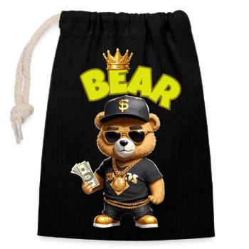 Teddybär mit Geld - Verschließbarer Geschenkbeutel aus Baumwolle (14x20cm) - Schwarz - Vorne