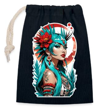Indische Prinzessin - Aztek - Verschließbarer Geschenkbeutel aus Baumwolle (14x20cm) - Navy - Vorne