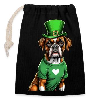 Boxer Dog St. Patrick's Day I Irish Green Hat St - Verschließbarer Geschenkbeutel aus Baumwolle (14x20cm) - Schwarz - Vorne