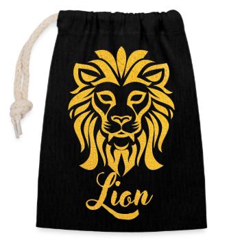 Lion - Sac cadeau en coton avec cordon (14 x 20 cm) - noir - Devant