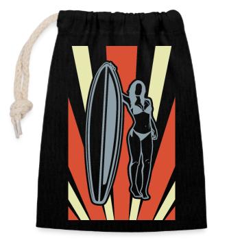 Surfing Vintage Look - Closable cotton gift bag (14x20cm) - black - Front