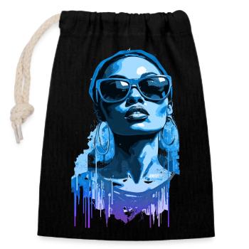Beautiful female paint art Face colorful woman - Closable cotton gift bag (14x20cm) - black - Front