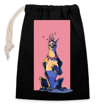 Meilleurs amis - Bande dessinée Doberman et colombe - Sac cadeau en coton avec cordon (14 x 20 cm) - noir - Devant