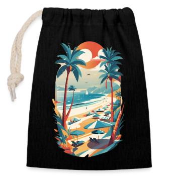 Ambiance rétro de la plage - Sac cadeau en coton avec cordon (14 x 20 cm) - noir - Devant