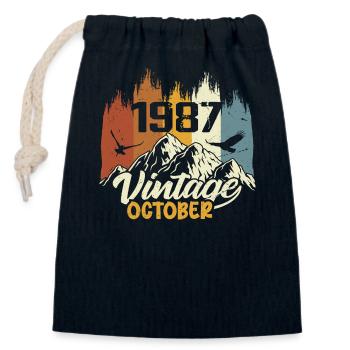 Né en octobre 1987 - Anniversaire octobre 1987 - Sac cadeau en coton avec cordon (14 x 20 cm) - bleu marine - Devant