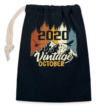 Né en octobre 2020 - Anniversaire octobre 2020 - Sac cadeau en coton avec cordon (14 x 20 cm) - bleu marine - Devant
