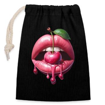 bouche cerise - Sac cadeau en coton avec cordon (14 x 20 cm) - noir - Devant