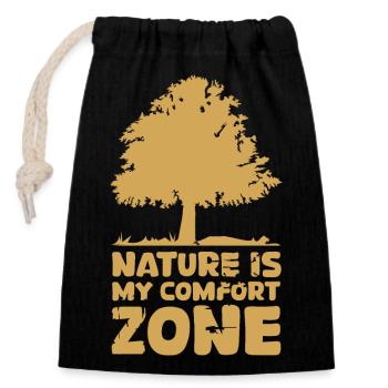Komfort Zone Natur Baum Wald Herbst Spruch lustig - Verschließbarer Geschenkbeutel aus Baumwolle (14x20cm) - Schwarz - Vorne
