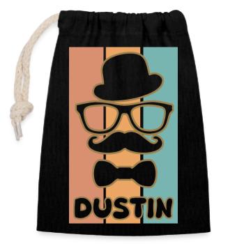 Dustin comme prénom - Sac cadeau en coton avec cordon (14 x 20 cm) - noir - Devant