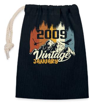 Anniversaire Janvier 2009 - Cadeau Janvier 2009 - Sac cadeau en coton avec cordon (14 x 20 cm) - bleu marine - Devant