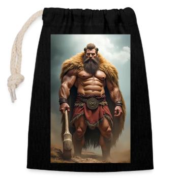 Herakles, muskulöser Krieger im Löwenfell, greifend - Verschließbarer Geschenkbeutel aus Baumwolle (14x20cm) - Schwarz - Vorne