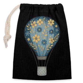Fleur romantique Montgolfière Look🎈 Vintage - Sac cadeau en coton avec cordon (14 x 20 cm) - noir - Devant