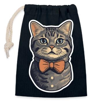 Un chat mignon portant un nœud papillon - Sac cadeau en coton avec cordon (14 x 20 cm) - bleu marine - Devant