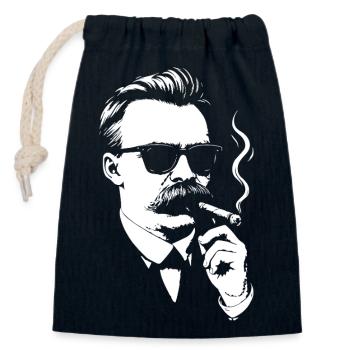 Retro Noir Friedrich Nietzsche Smoking a cigar - Closable cotton gift bag (14x20cm) - navy - Front