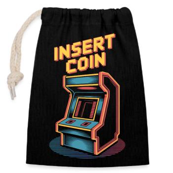 Insert Coin Retro Arcade Gaming Automat - Verschließbarer Geschenkbeutel aus Baumwolle (14x20cm) - Schwarz - Vorne