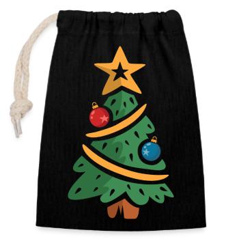 Weihnachtsbaum Cartoon Illustration - Verschließbarer Geschenkbeutel aus Baumwolle (14x20cm) - Schwarz - Vorne