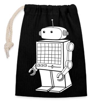 Retro Roboter – Vintage KI Android Design - Verschließbarer Geschenkbeutel aus Baumwolle (14x20cm) - Schwarz - Vorne