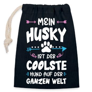 husky dog saying - Closable cotton gift bag (14x20cm) - navy - Front