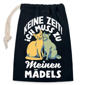 Pas le temps! Je dois aller voir les chats de mes filles - Sac cadeau en coton avec cordon (14 x 20 cm) - bleu marine - Devant