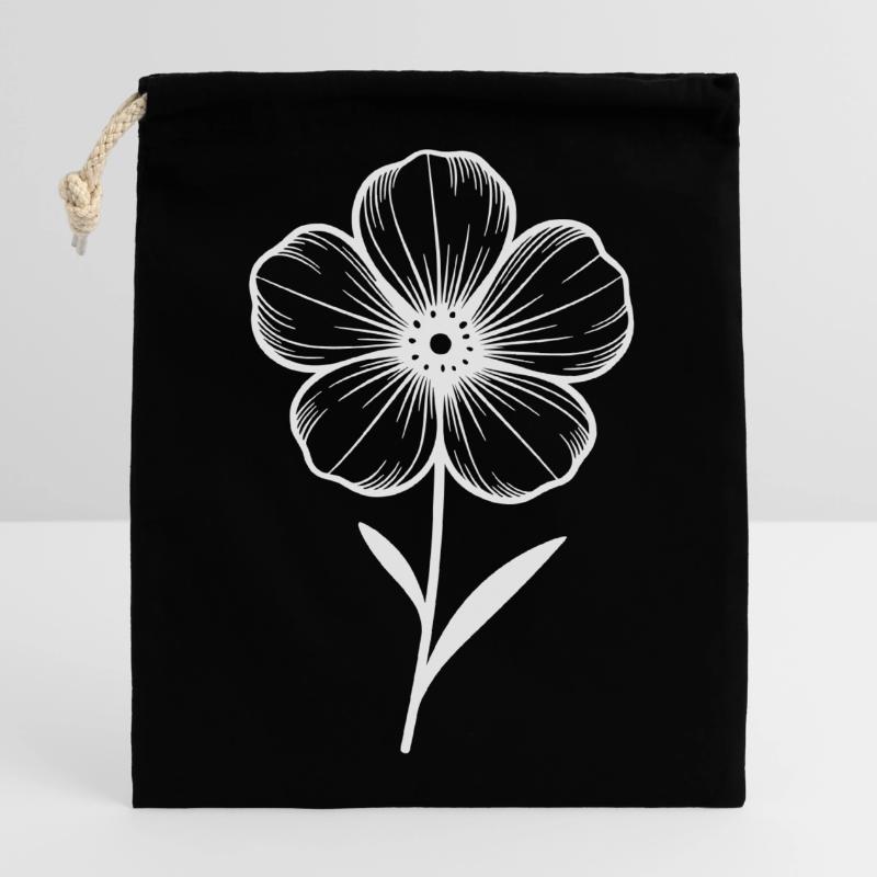 Fleur blanche graphique - variable de couleur Sac cadeau en coton avec cordon (14 x 20 cm)