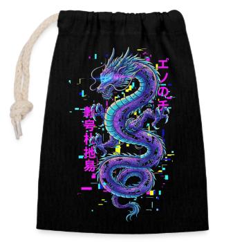 Cyberpunk Dragon - Glitch Art Neon - Closable cotton gift bag (14x20cm) - black - Front