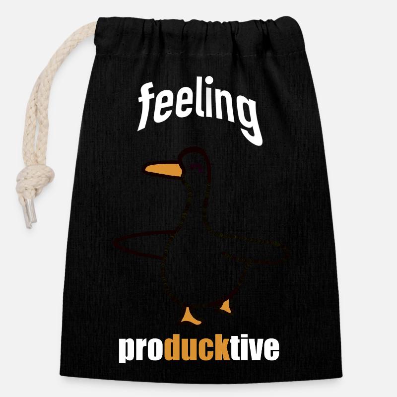 Feeling Produckive Duck - Verschließbarer Geschenkbeutel aus Baumwolle (14x20cm) - Schwarz
