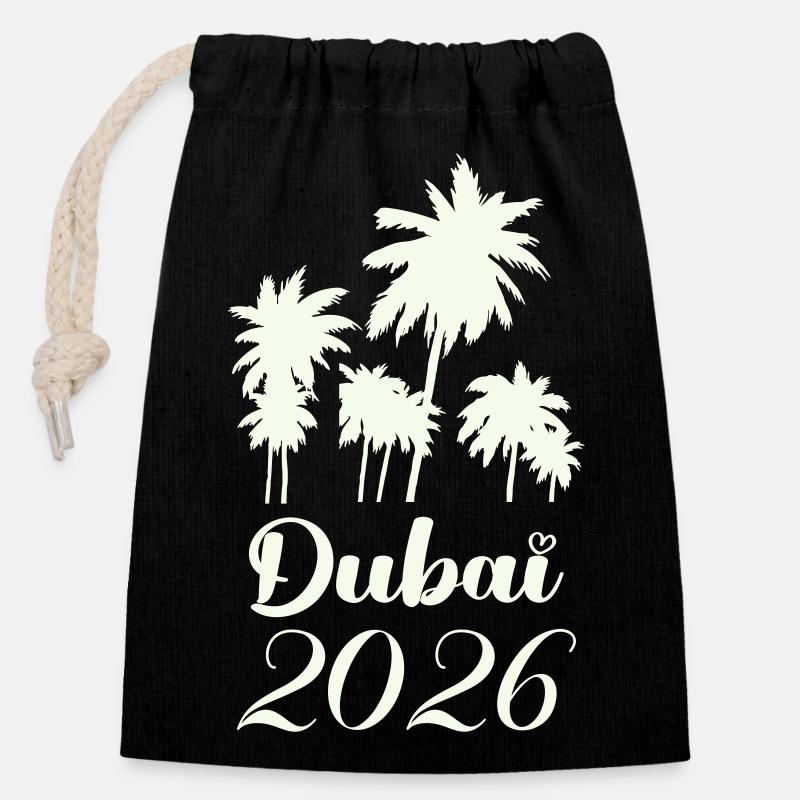 Dubai Palmen 2026 Script - Verschließbarer Geschenkbeutel aus Baumwolle (14x20cm) - Schwarz