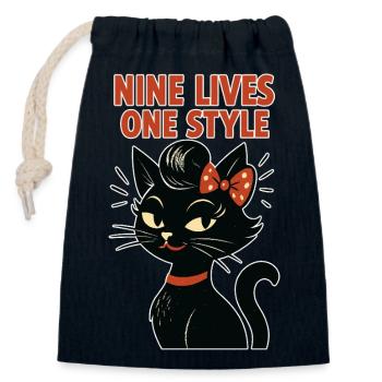 Rockabilly Katze: 50er Jahre Retro - Verschließbarer Geschenkbeutel aus Baumwolle (14x20cm) - Navy - Vorne