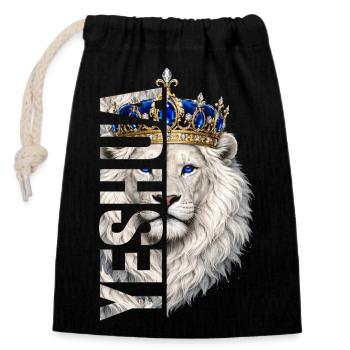 Lion de Juda, roi Jésus, fils de Yahvé, chrétien - Sac cadeau en coton avec cordon (14 x 20 cm) - noir - Devant