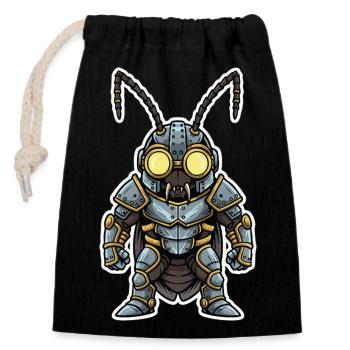Cafard Steampunk Soldat Armure Acier Bleuté - Sac cadeau en coton avec cordon (14 x 20 cm) - noir - Devant