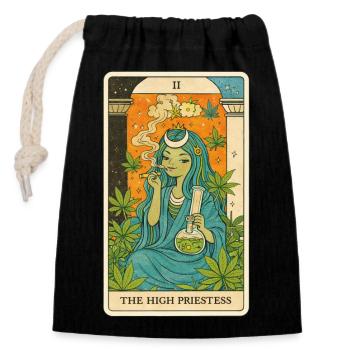 Grande Prêtresse Cannabis Tarot - Sac cadeau en coton avec cordon (14 x 20 cm) - noir - Devant