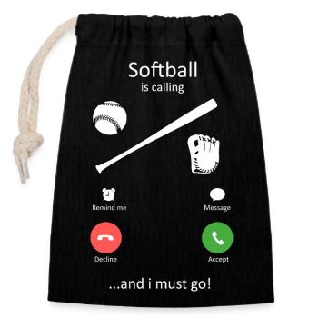 Softball Is Calling Funny Phone Screen Design - Closable cotton gift bag (14x20cm) - black - Front