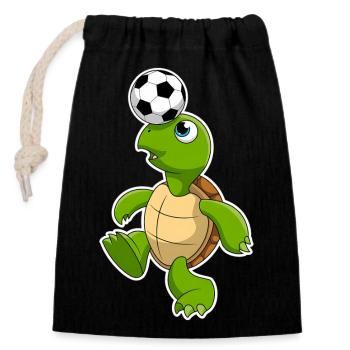 Turtle Football Cartoon - Closable cotton gift bag (14x20cm) - black - Front