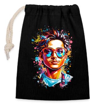 Hipster avec barbe - Sac cadeau en coton avec cordon (14 x 20 cm) - noir - Devant