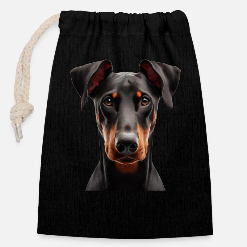 Doberman - Closable cotton gift bag (14x20cm) - black