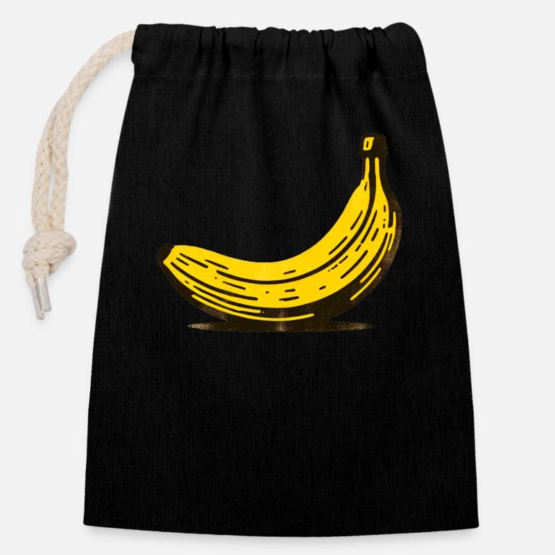 Banane - Verschließbarer Geschenkbeutel aus Baumwolle (14x20cm) - Schwarz