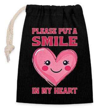 S’il te plaît, mets un sourire dans mon cœur - Sac cadeau en coton avec cordon (14 x 20 cm) - noir - Devant