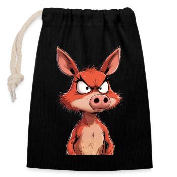 Angry mad pig - Verschließbarer Geschenkbeutel aus Baumwolle (14x20cm) - Schwarz - Vorne