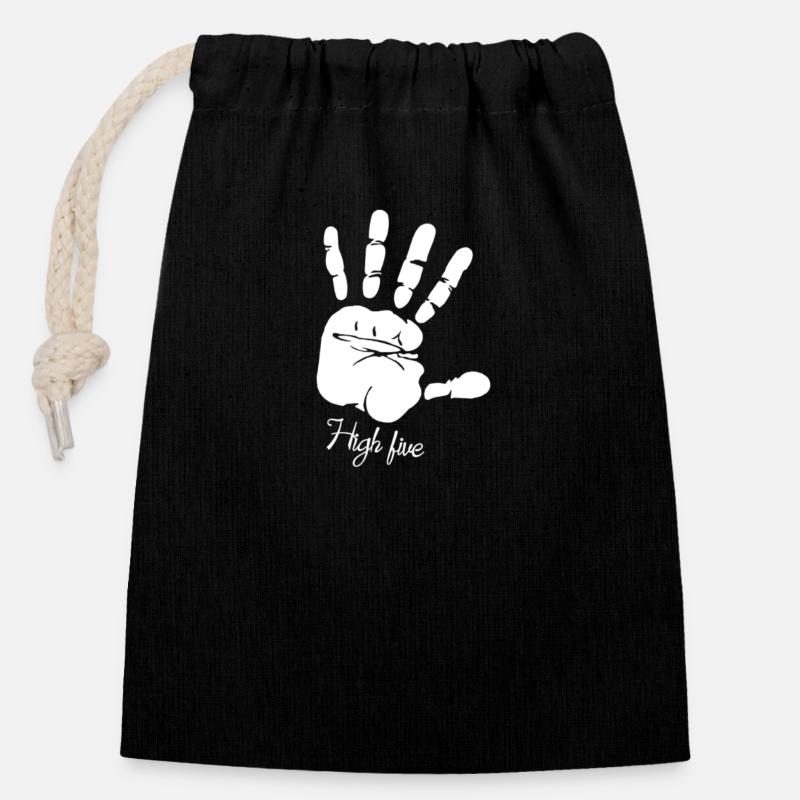 high five - Closable cotton gift bag (14x20cm) - black
