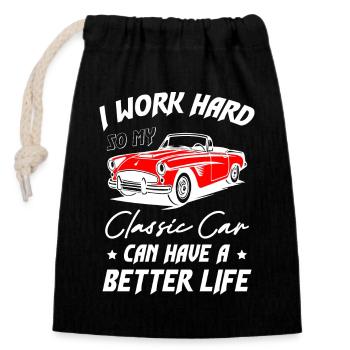 Classic Car Can Have A Better Life - Verschließbarer Geschenkbeutel aus Baumwolle (14x20cm) - Schwarz - Vorne