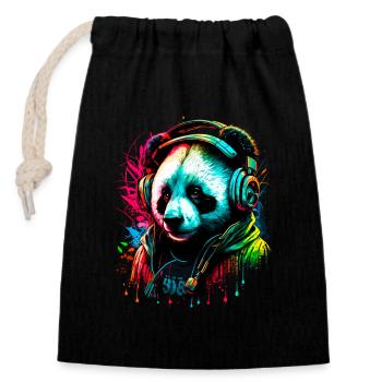 Abstract panda bear - Closable cotton gift bag (14x20cm) - black - Front