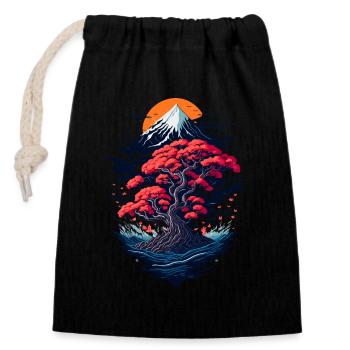 Beau paysage de bonsaïs - Sac cadeau en coton avec cordon (14 x 20 cm) - noir - Devant