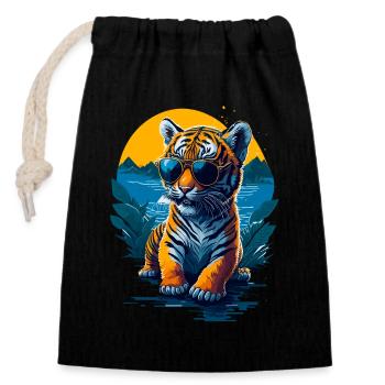 Cute baby tiger - Closable cotton gift bag (14x20cm) - black - Front