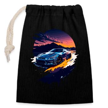 Voiture de sport classique - Sac cadeau en coton avec cordon (14 x 20 cm) - noir - Devant
