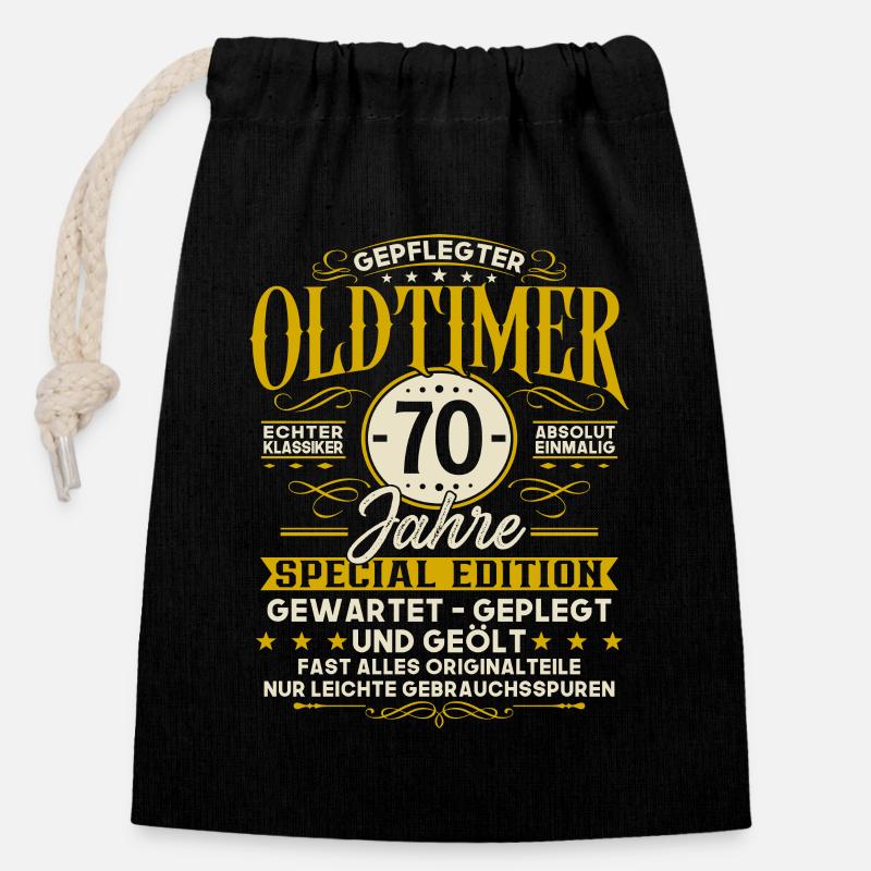 70 Geburtstag Geschenk Oldtimer 70 Jahre - Verschließbarer Geschenkbeutel aus Baumwolle (14x20cm) - Schwarz