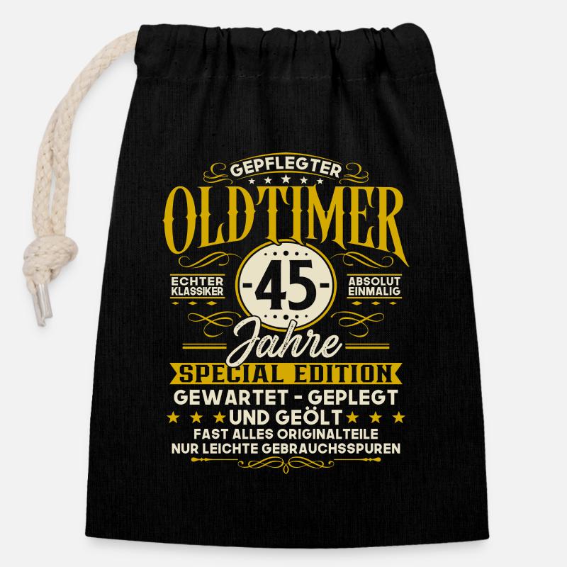45 Geburtstag Geschenk Oldtimer 45 Jahre - Verschließbarer Geschenkbeutel aus Baumwolle (14x20cm) - Schwarz