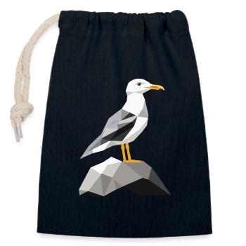 Seagull on Rocks - Maritime - Closable cotton gift bag (14x20cm) - navy - Front