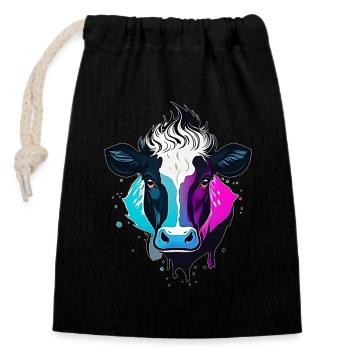 Cow's head colorful - Closable cotton gift bag (14x20cm) - black - Front